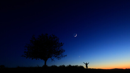 Amateur astronomer enjoying observing stars, planets, Moon and other celestial objects. © astrosystem