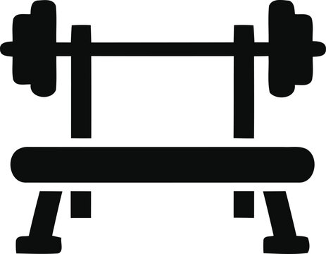 Weightlifting bench with barbell illustration in a simple black and white vector style