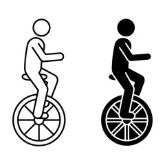 Unicycling illustration of two people riding unicycles in black and white © Dennis