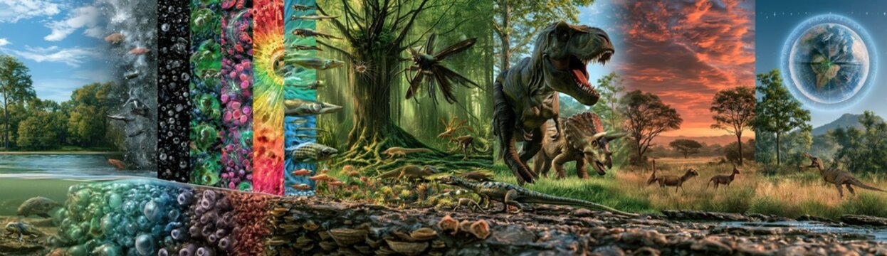Evolution of life on Earth timeline from water to dinosaurs and cosmos