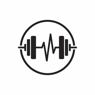 Modern Fitness Logo Design with Weightlifting Barbell and EKG Heartbeat Pulse Line for Health and Gym Branding