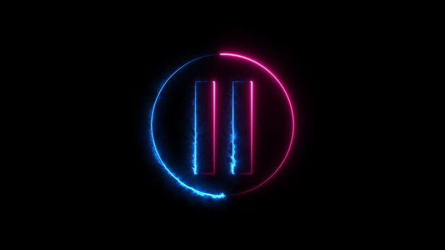 Video, audio neon play button icon animation. glowing play button animation. Mouse clicking video play and pause button with chroma key, screen and alpha channel 4k ...
