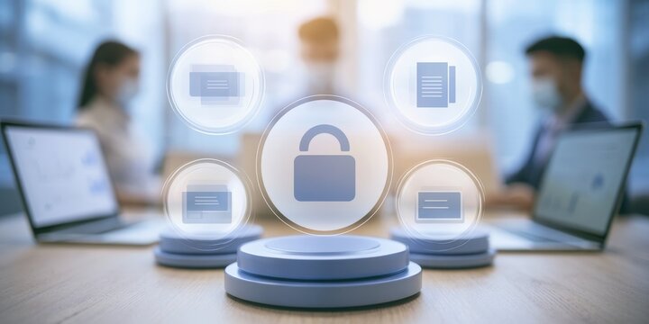 remote document access showing authorized professionals securely retrieving project files, technical drawings, contracts, reports, and records from laptops while working from different locations