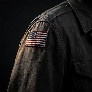 Close Up of Military Uniform Sleeve with Small American Flag Patch