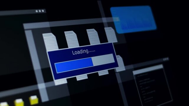 Secure computer network with laptop loading digital files and data, representing remote access, cybersecurity, hacker activity, private information, server security, and data protection.