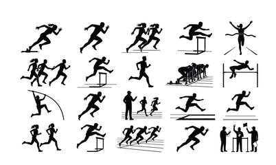Fototapeta premium Athletic running and track sports silhouette set for competition, sprint training, hurdles, and sports event graphic design