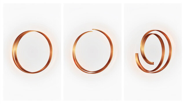 Three copper wire circles arranged in a row on a plain white background, for minimalist concepts