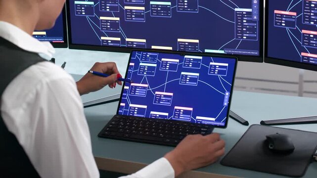 Young Woman Software Developer Uses A Low-code Platform