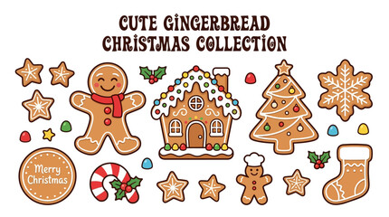 Fototapeta premium Cute gingerbread family and Christmas house illustration.