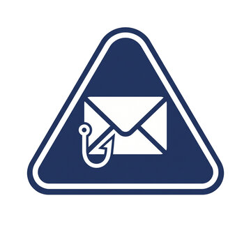 Solid warning sign with an envelope on a fishing hook icon for a company phishing simulation exercise