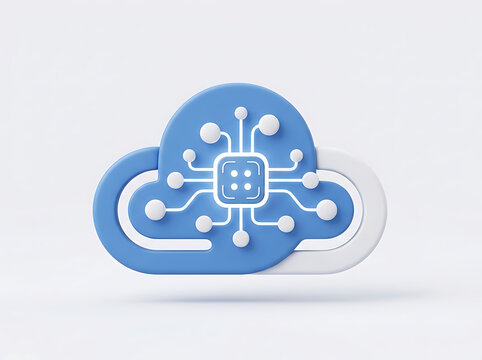 Cloud computing icon with integrated circuit for data storage