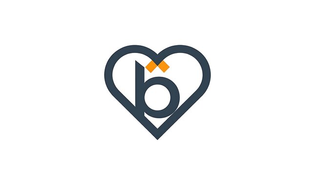 Clean vector logo design featuring a sleek heart shape with a stylized letter b and decorative spark for branding projects.