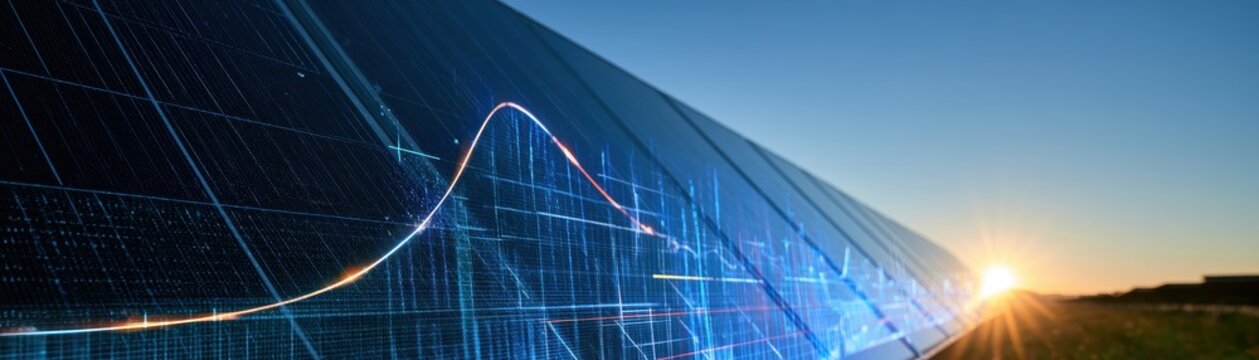 Solar inverter with digital energy pricing curve, clean power market trend, modern technology scene