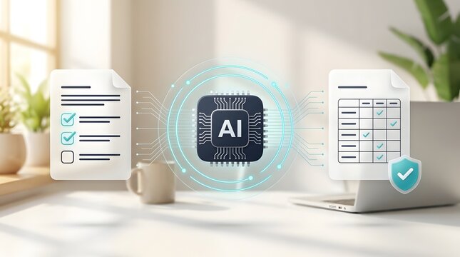 AI chip processing checklist and data security on laptop