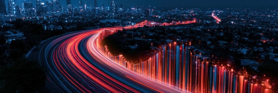 Inflation from fuel costs, abstract highway transforming into rising graph bars, innovative transportation finance concept