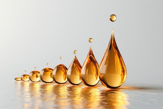 Global fuel inflation concept, oil droplets transforming into rising price charts, minimalist economic composition, no text