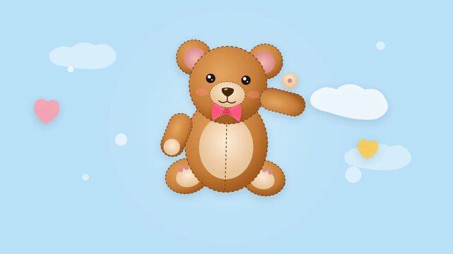 Cute teddy bear pattern animation on blue background