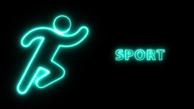 Neon Blue Glowing Running Stick Figure Icon Representing Sport and Fitness Activities for Gym and Athletic Motivation Concept Design