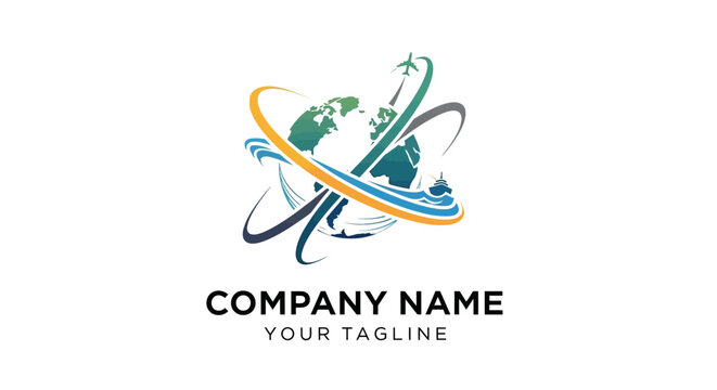 Modern global business logo with earth and orbit design.