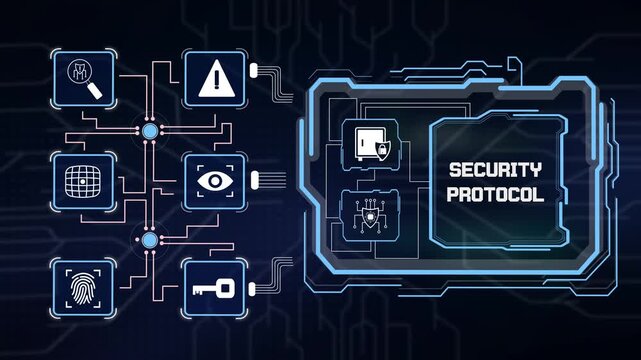 Security protocol compliance monitor on cyber defense interface showing standardized data encryption and safety guidelines