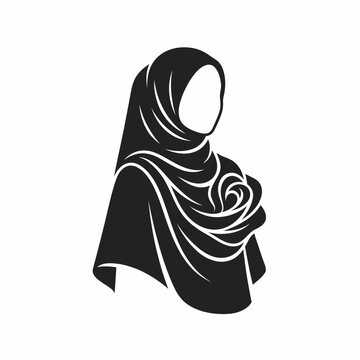 Minimalist Vector Illustration of a Woman Wearing a Decorative Floral Style Hijab for Religious and Cultural Branding