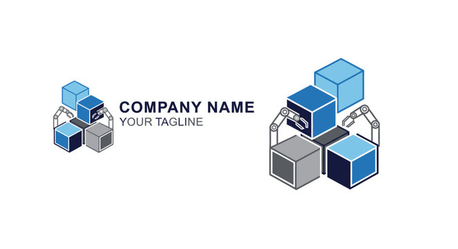 Modern 3D isometric business logo design with cubes and abstract shapes.