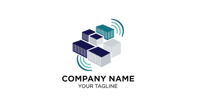 Modern abstract technology logo with wireless signal waves.
