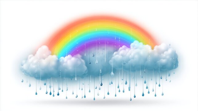 19.Rainbow icon, rainbow. Raindrops on transparent background. Storm with rain and white cloud isolated on transparent background. Downpour, hail rainy weather. png