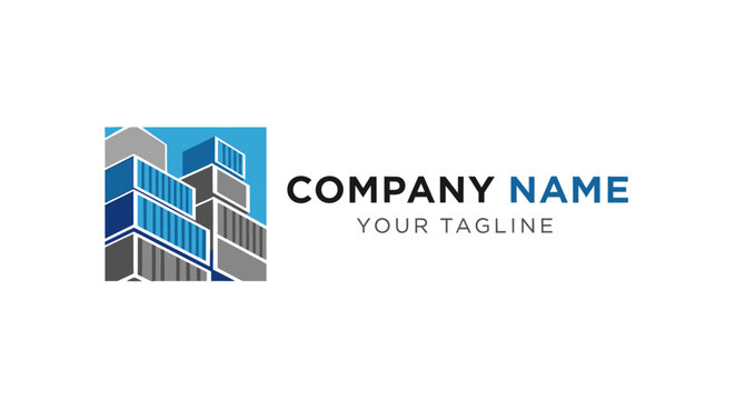 Modern corporate logo design with city building silhouette and text.