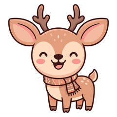 Fototapeta premium Cute baby deer cartoon character with scarf smiling flat vector illustration