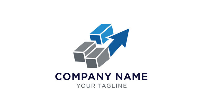 Modern corporate logo with 3D cubes and upward arrows.