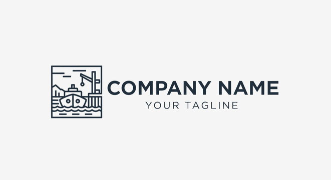 Minimalist black and white company logo with city skyline icon.