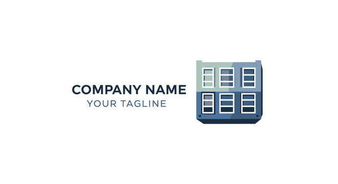 Modern building logo design with company name and tagline.