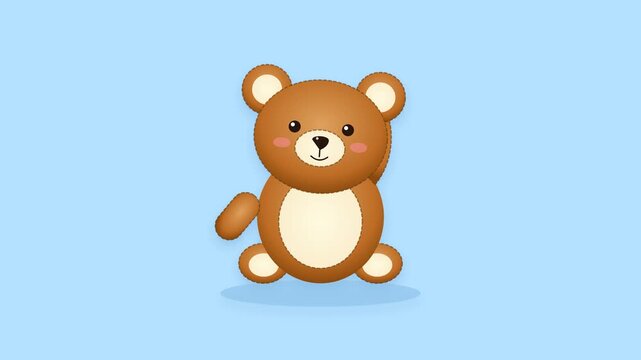 Cute cartoon teddy bears waving paws on a blue background