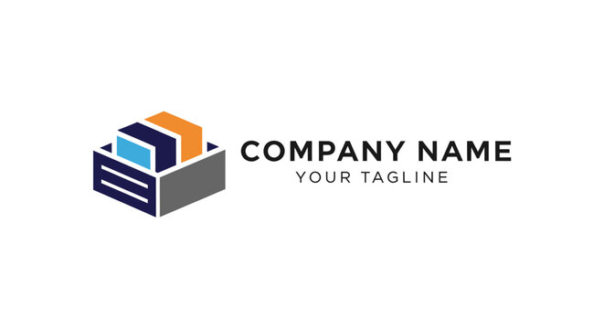 Modern abstract geometric logo design with colorful blocks and company name.