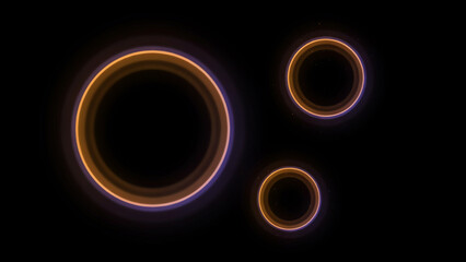 Naklejka premium Three glowing concentric circles with orange and purple light on a deep black background