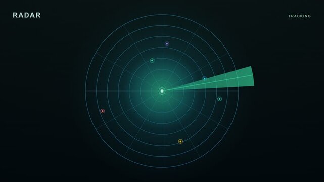 Radar screen sweep animation tracking targets on a dark display