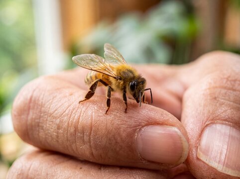 Extreme Macro of Honeybee and Senior Southeast Asian Woman