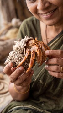 Mature South Asian Woman and Hermit Crab Connection