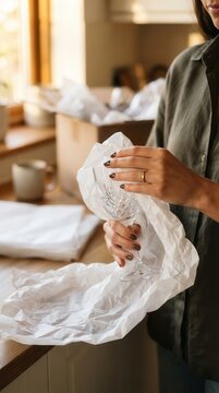 Carefully Unwrapping Exquisite Crystal Glassware During a Home Move