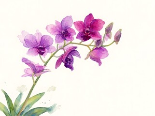 Obraz premium Purple Orchid Watercolor Background with Elegant Copy Space