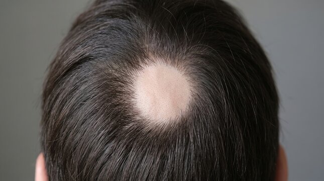 Top View of Scalp Showing Focal Round Alopecia Areata Hair Loss Patch