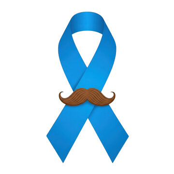 Blue awareness ribbon with mustache for men's health support and awareness campaign.