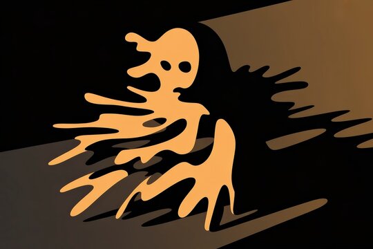 Abstract spooky monster figure with melting liquid texture and dark shadows on a mysterious