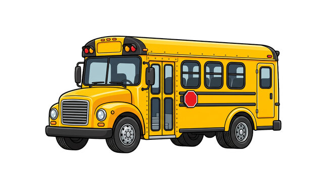 A bright yellow school bus illustration in a clean cartoon style. Perfect for educational materials, back to school designs, kid-friendly graphics, and transportation themes.