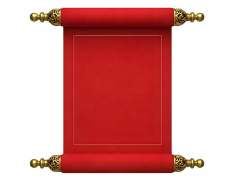 Red decorative scroll with gold tassels