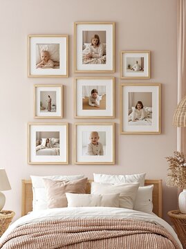 Warm and Cozy Bedroom Display Featuring a Gallery Wall of Cherished Childhood Photos