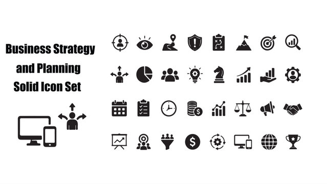 Business Strategy and Planning Solid Icon Set