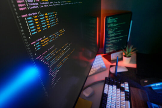 Cybersecurity Programming and Computer Code Protection Concept