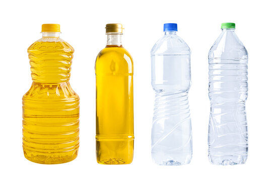 Water and Vegetable oil in different bottle for cooking isolated on white background.